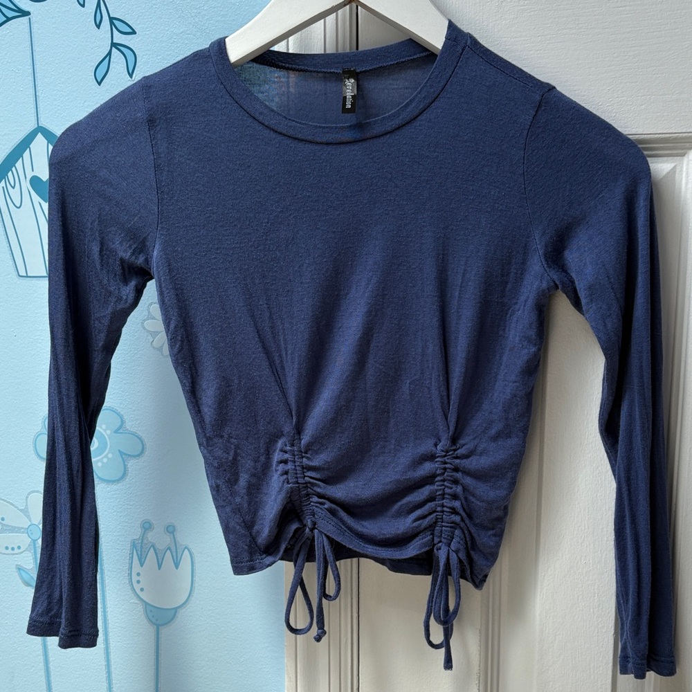 Vintage Revelation Navy Blue Ruched Long Sleeve Classic Top Girls Tee Size S !